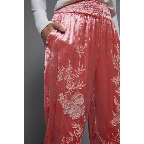 Anthropologie Rosie Embroidered Velvet Joggers Size XL - Picture 3 of 8